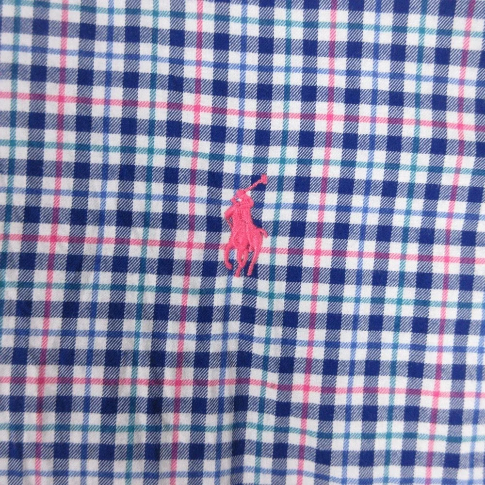Polo Ralph Lauren Shirt Mens XL Blue Plaid Twill Flannel Pink Pony Button Up